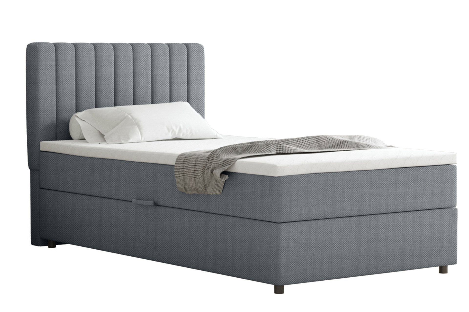 Homesy Boxspringbett EVEREST – Komfortables Einzelbett im modernen Trenddesign (Bett inkl. einem Bettkasten und Topper), Große Auswahl an Polsterfarben