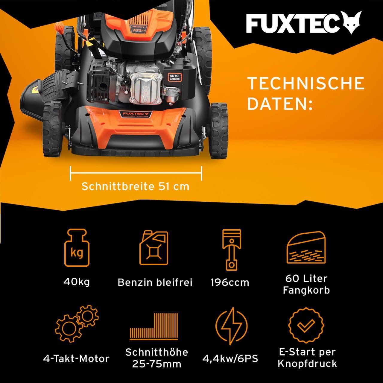 FUXTEC Benzinrasenmäher FX-RM5196eSSL, 50,1 cm Schnittbreite, günstig online kaufen