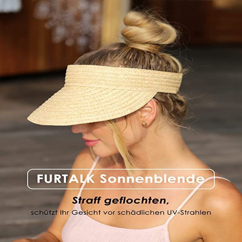 breite Frauen GelldG mit beige Sonnenhut für Stroh Damen Visor Visiere Krempe Sun Hüte