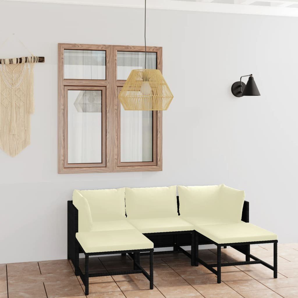 vidaXL Gartenlounge-Set 5-tlg. Garten-Lounge-Set mit Kissen Poly Rattan Schwarz, (1-tlg)