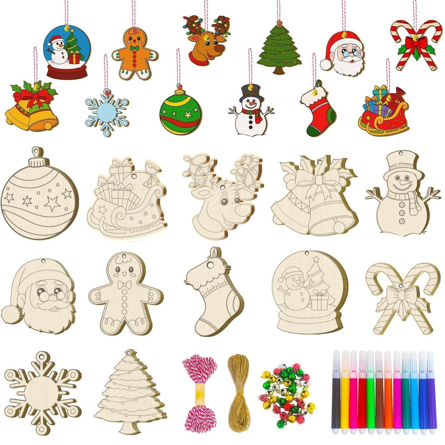 LuxusKollektion Kreativset Holzanhänger Weihnachten Kinder zum Bemalen 88tlg