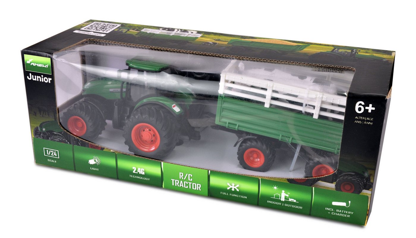 Thumbnail - Amewi RC-Bagger Amewi RC Traktor mit Viehtransporter 1:24 RTR grün