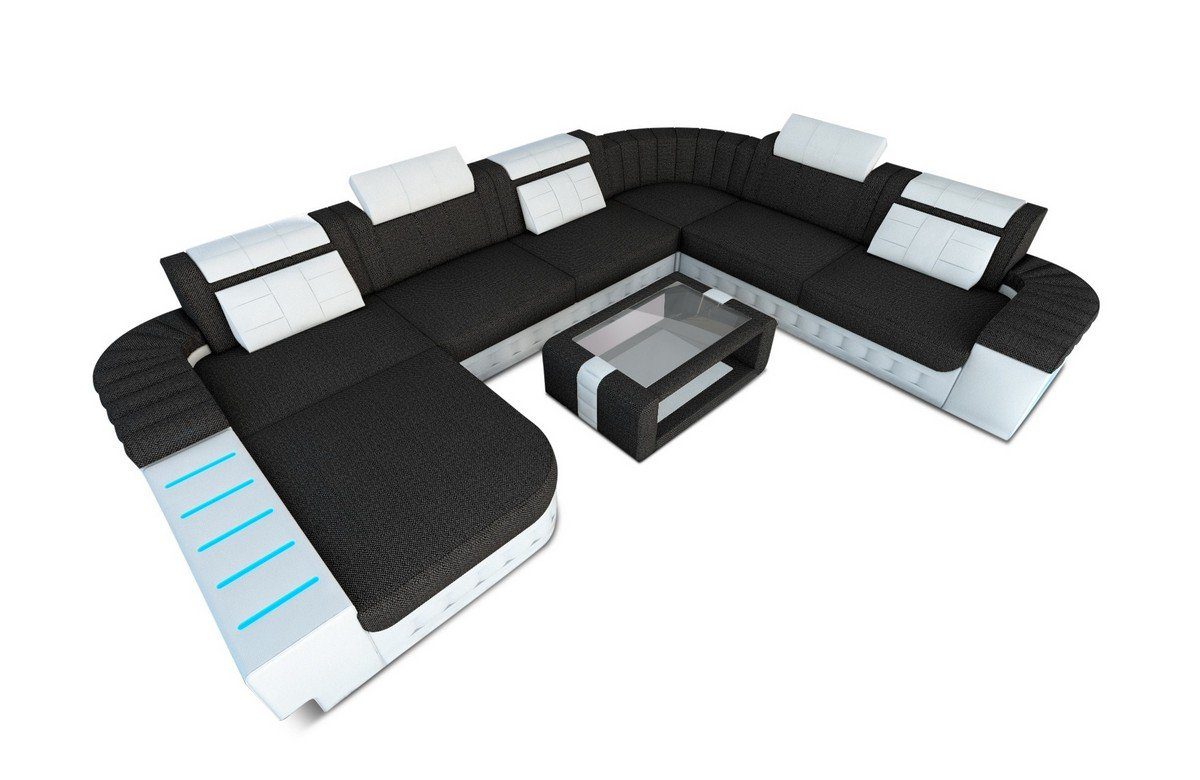 Sofa Dreams Wohnlandschaft Sofa Bellagio mit Polster Designersofa Stoff Dunkelbraun-Schwarz Couch LED, wahlweise Schlafsofa, Stoffsofa, Form XXL H10 U Bettfunktion mit als
