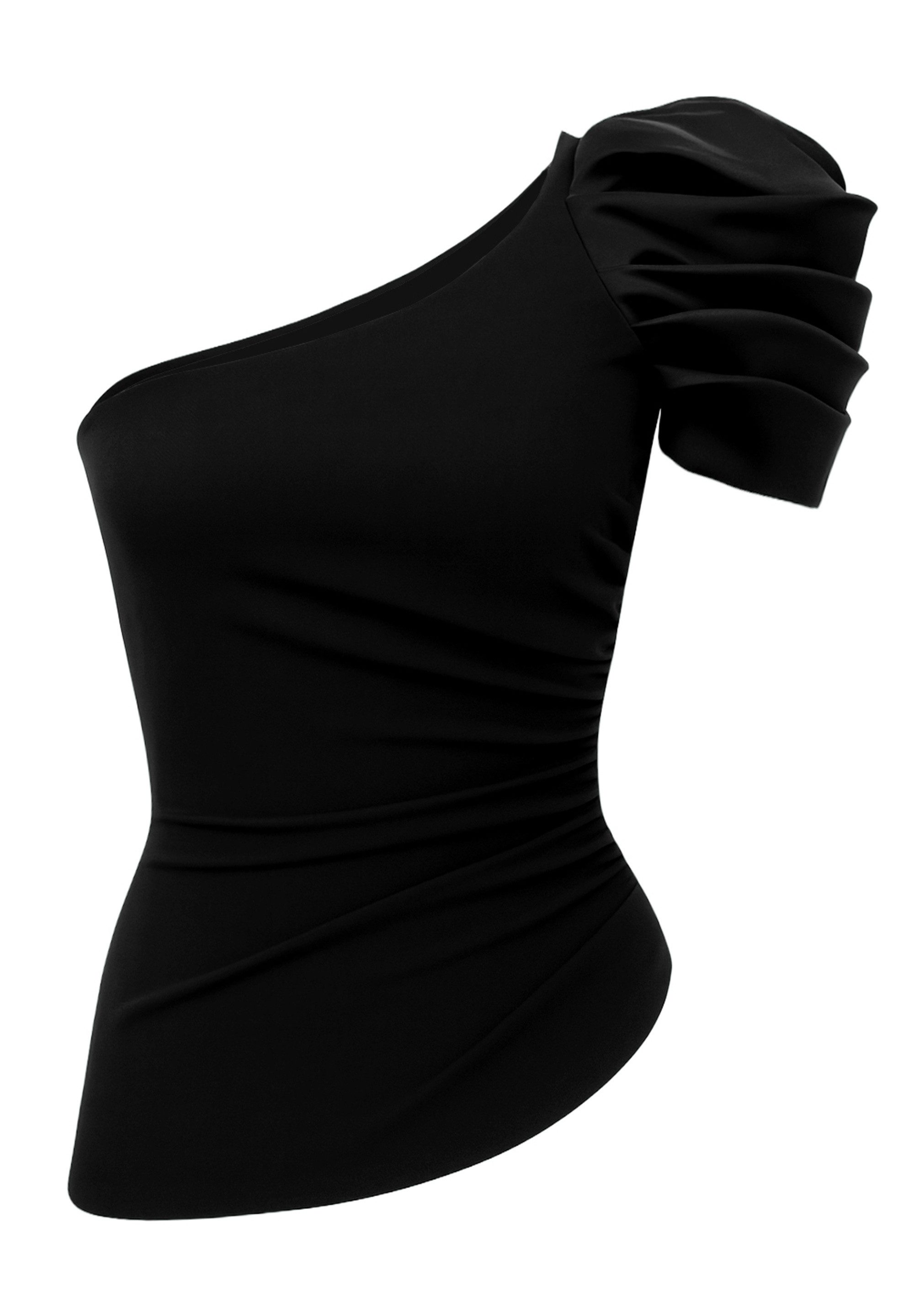 Goddiva Kurzarmbluse One Shoulder Puffed Satin Sleeve Asymmetric Scuba Top günstig online kaufen