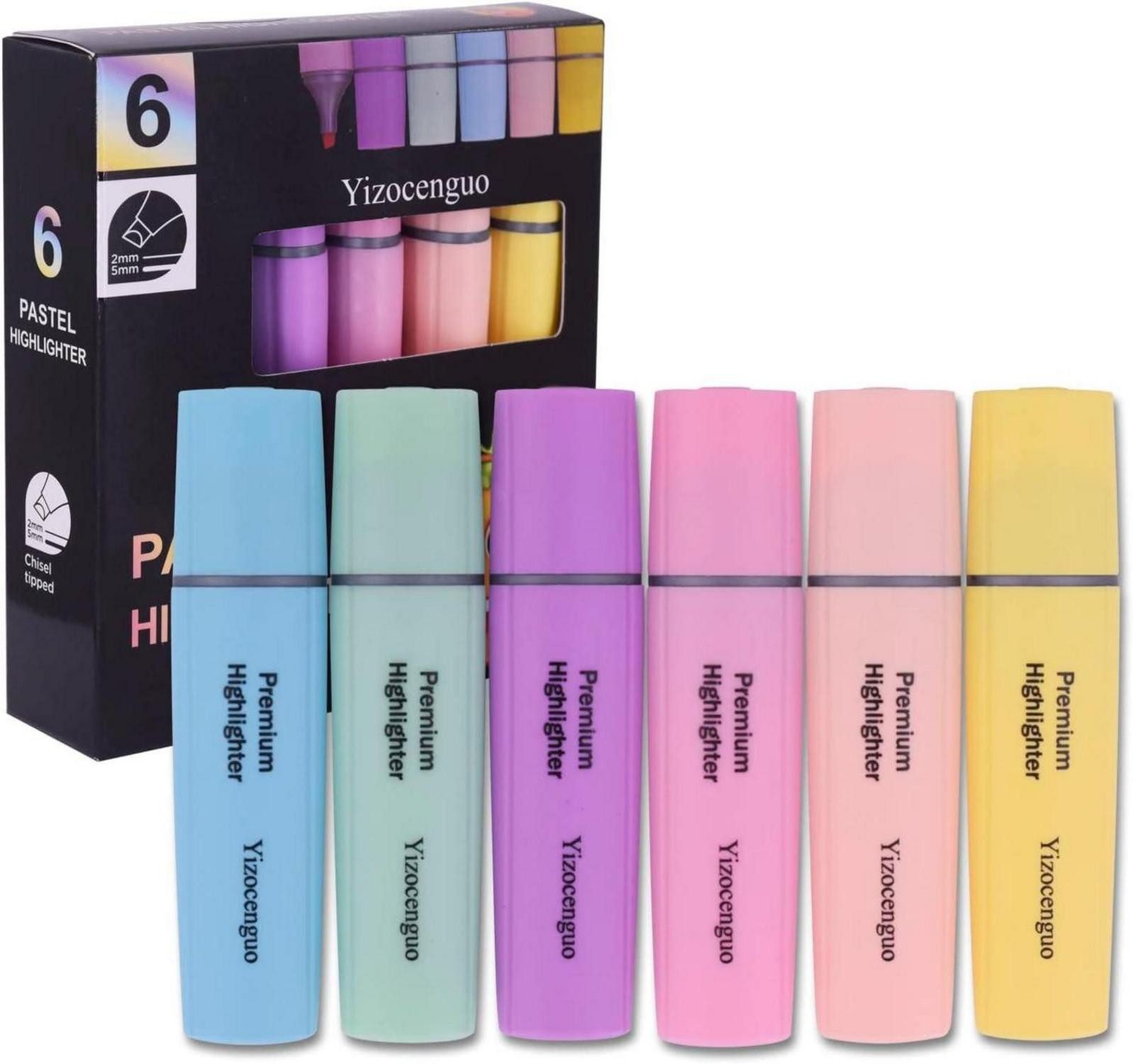 Marker Textmarker Set Pastel 6 Farben Meißelspitze für Erwachsene Kinder Büro