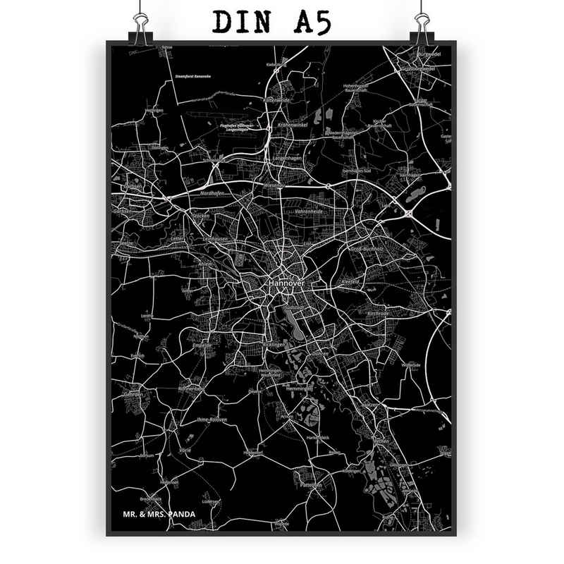 Mr. & Mrs. Panda Poster DIN A5 Hannover - Geschenk, Dorf, Bild, Stadt Dorf Karte Landkarte Ma, Stadt Black (1 St)