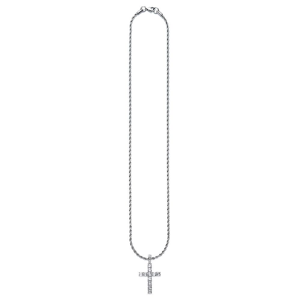 Bruno Banani Kette mit Anhänger Schmuck Geschenk Kordelkette aus Edelstahl mit großem Kreuz, mit Zirkonia (synth)