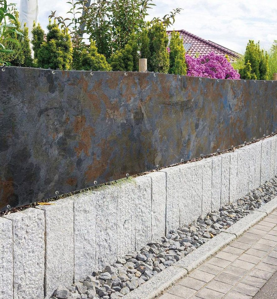 Thumbnail - MyMaxxi Sichtschutzzaunmatten Zaunbanner Betonwand Grau Blau Sichtschutz Garten Zaun