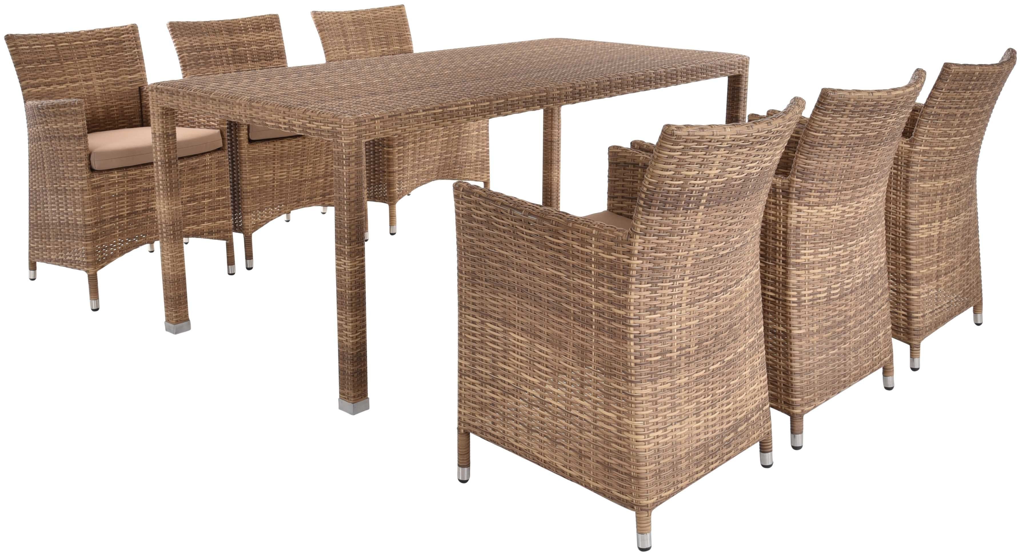 Krines Home Sitzgruppe Set/7 Gartenmöbel 6 Personen Polyrattan wetterfest Garten Essgruppe, (7-tlg., 6x Sessel, 1x Tisch), Auf Aluminiumrahmen