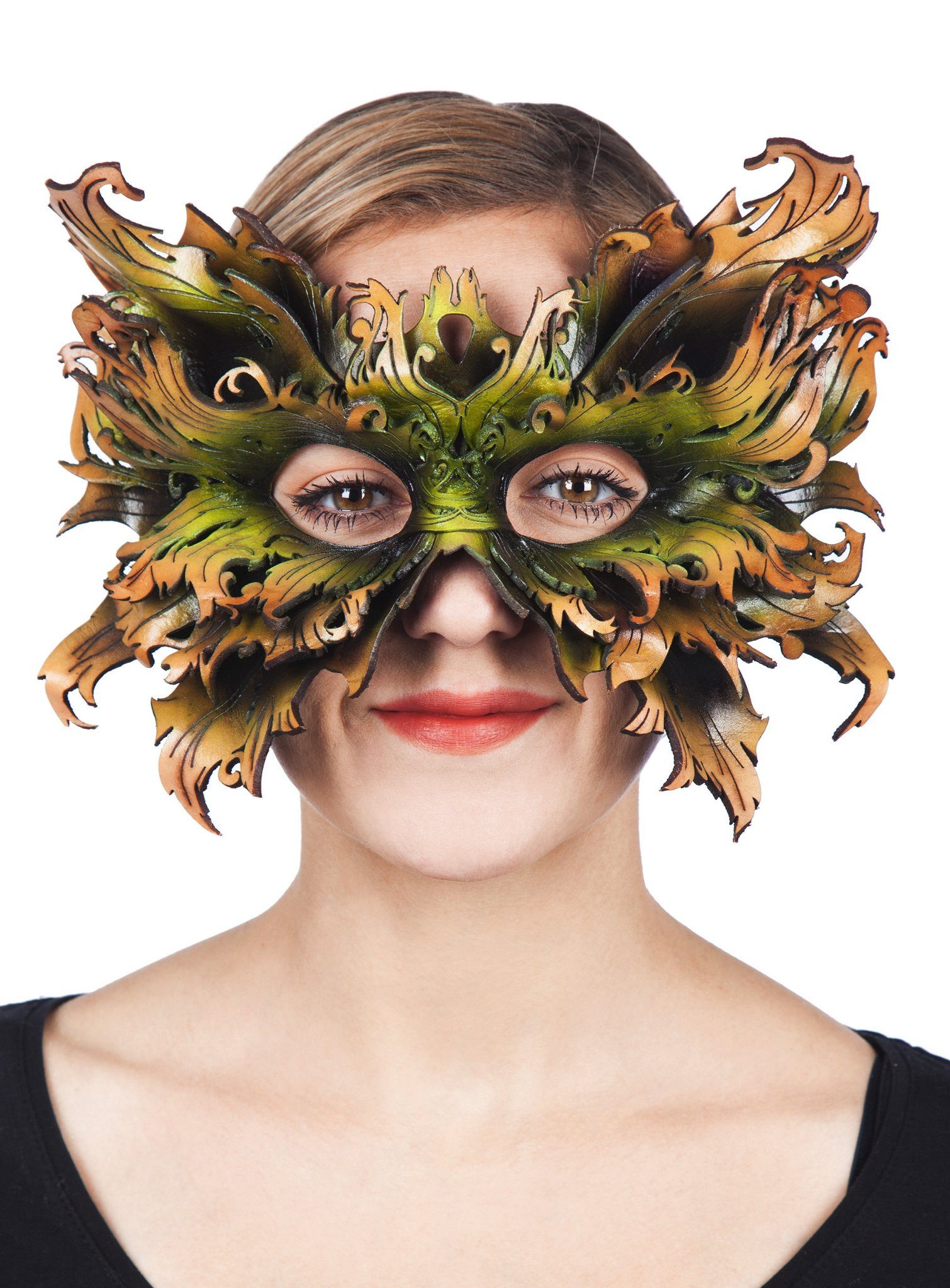 Andracor Verkleidungsmaske Waldelf, Handgefertigte Fantasy Ledermaske aus ca. 2mm dickem Leder