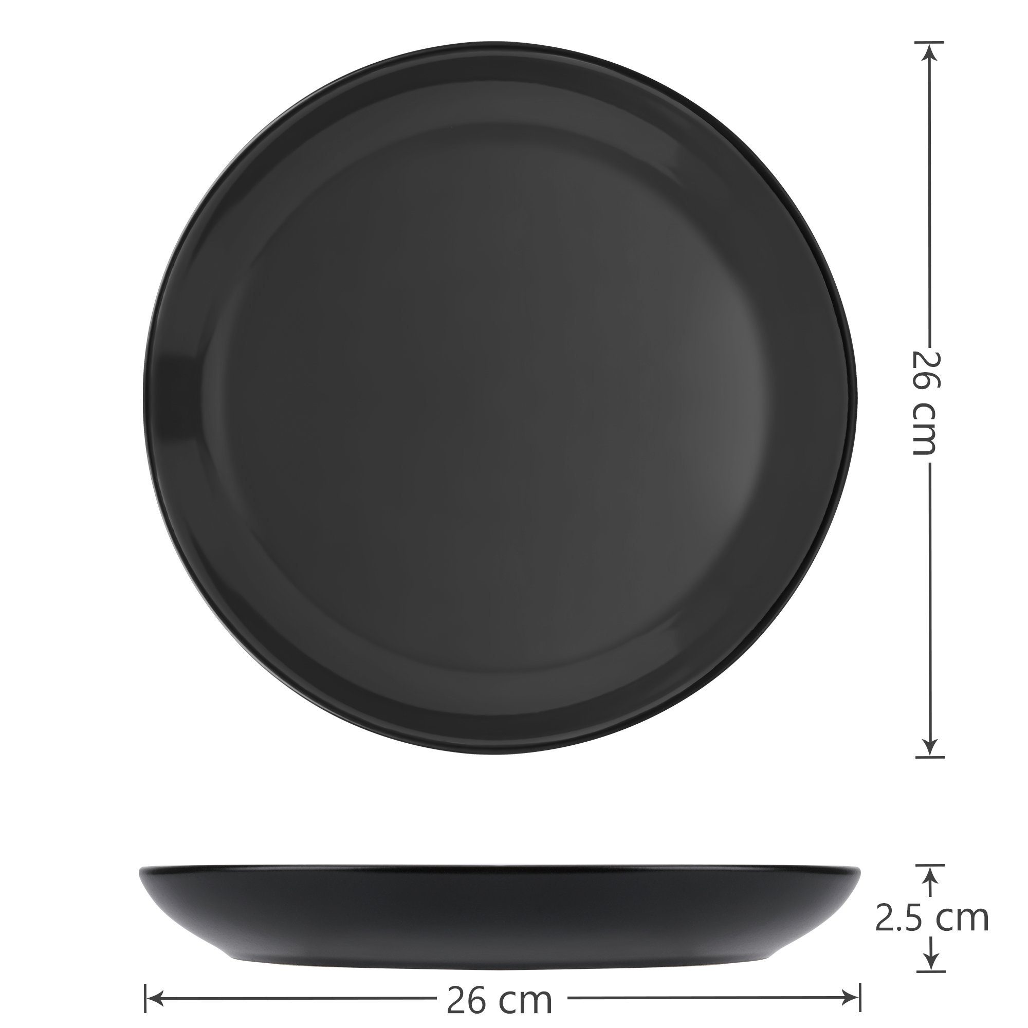MiaMio Teller 6er Teller Set Modern aus Keramik (Schwarz, 26 cm), (6 St)