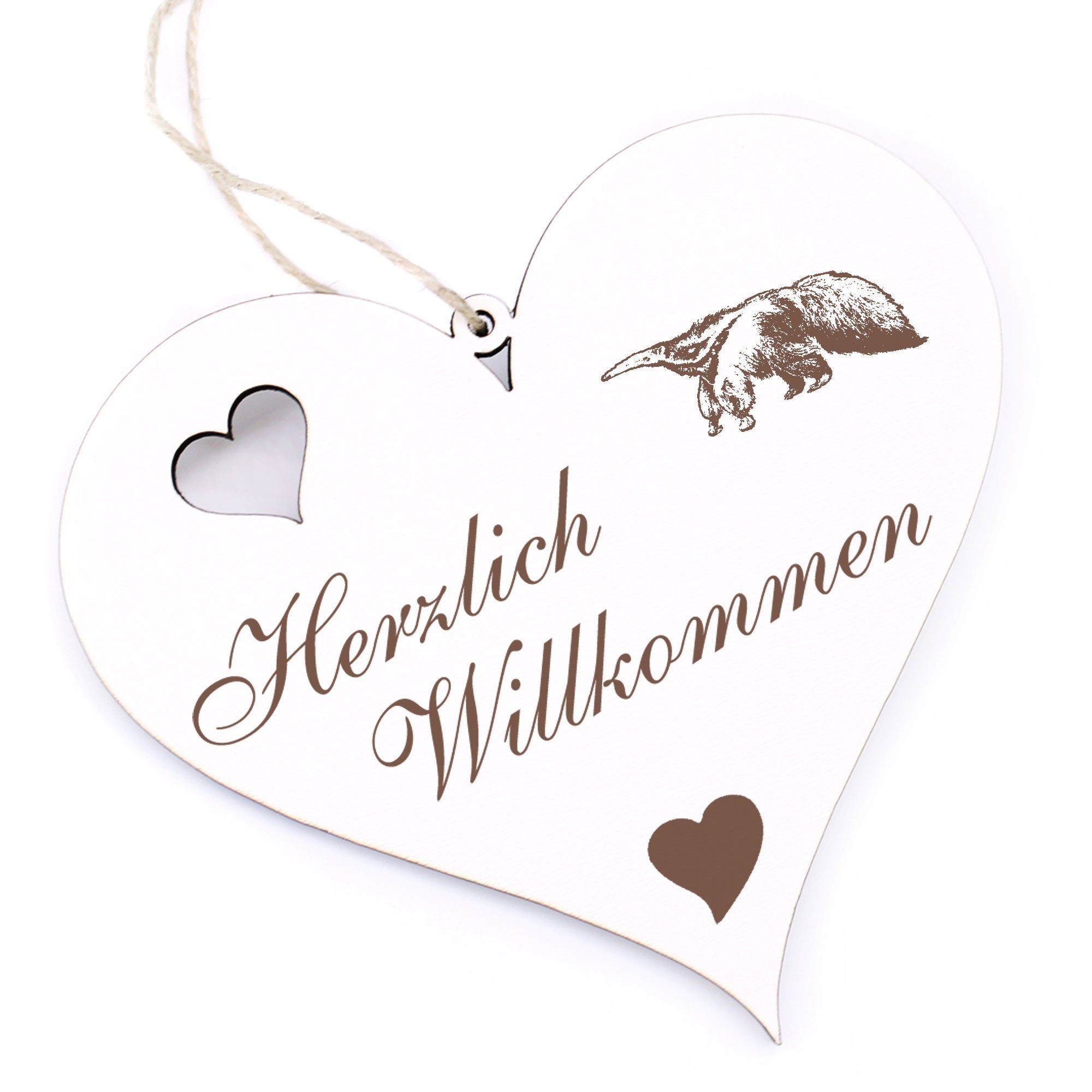 Dekolando Hängedekoration Herzlich Willkommen - Ameisenbär Nasenbär - 13x12cm