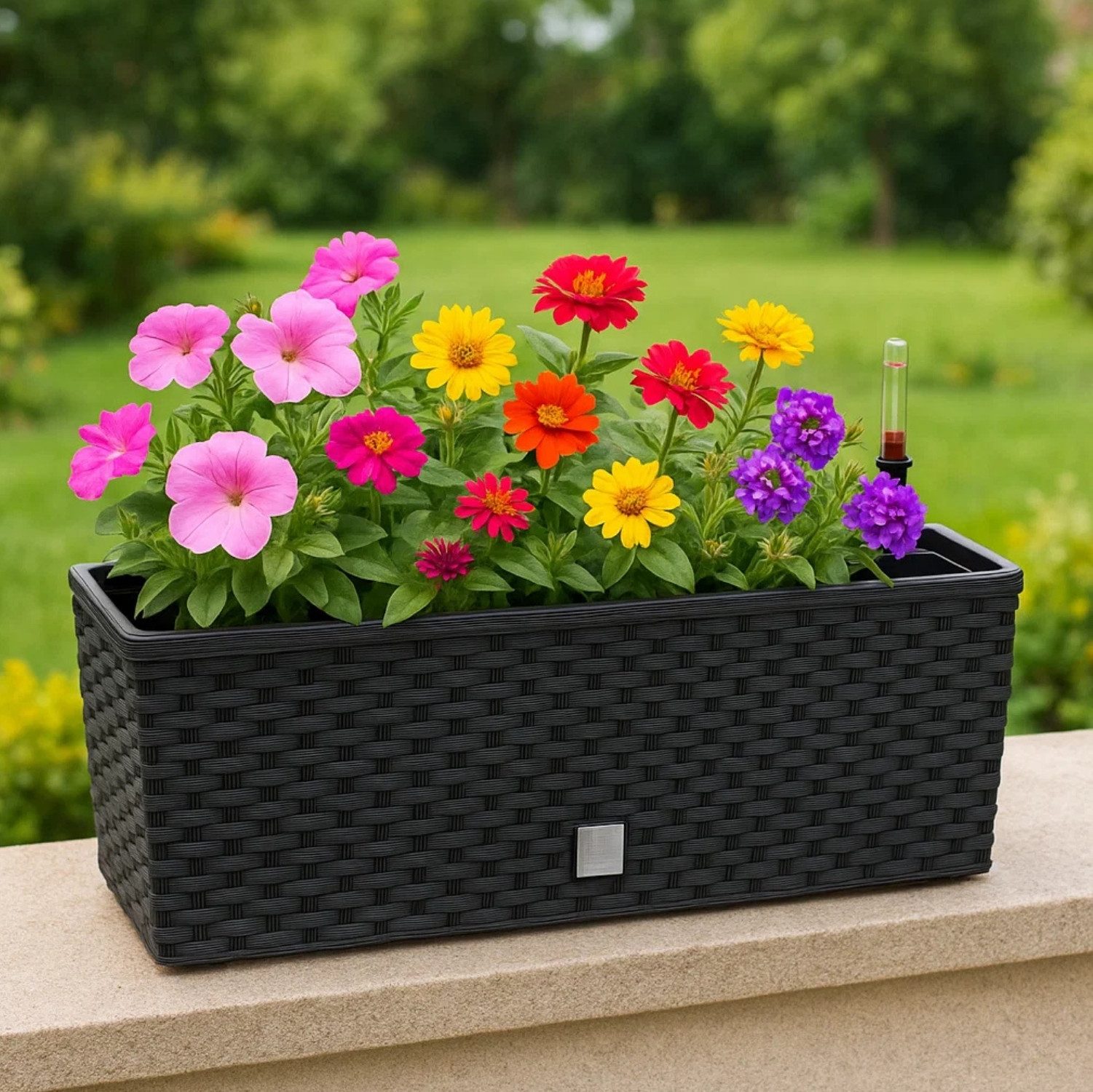 BigDean Blumenkasten 2X Blumenkasten mit Wasserspeicher Rattanoptik anthrazit 51x18x18 (Set, 2 St., Pflanzkästen), Blumenkasten mit Bewässerungssystem, Robust,  – Bild 4 von 5