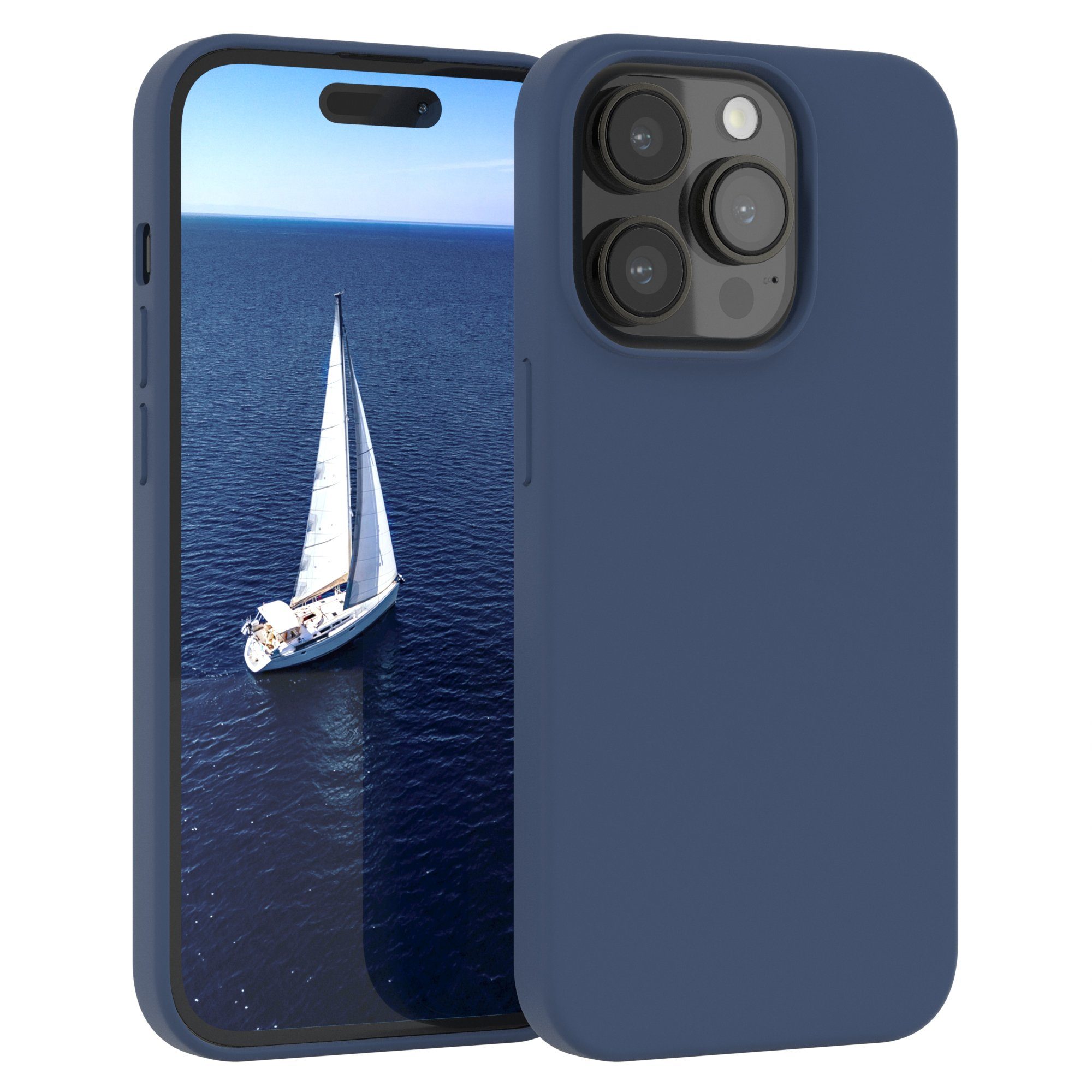 EAZY CASE Handyhülle Premium Silikon Case für Apple iPhone 14 Pro 6,1 Zoll, Hülle mit Kameraschutz Slimcover mit Displayschutz Back Cover Blau