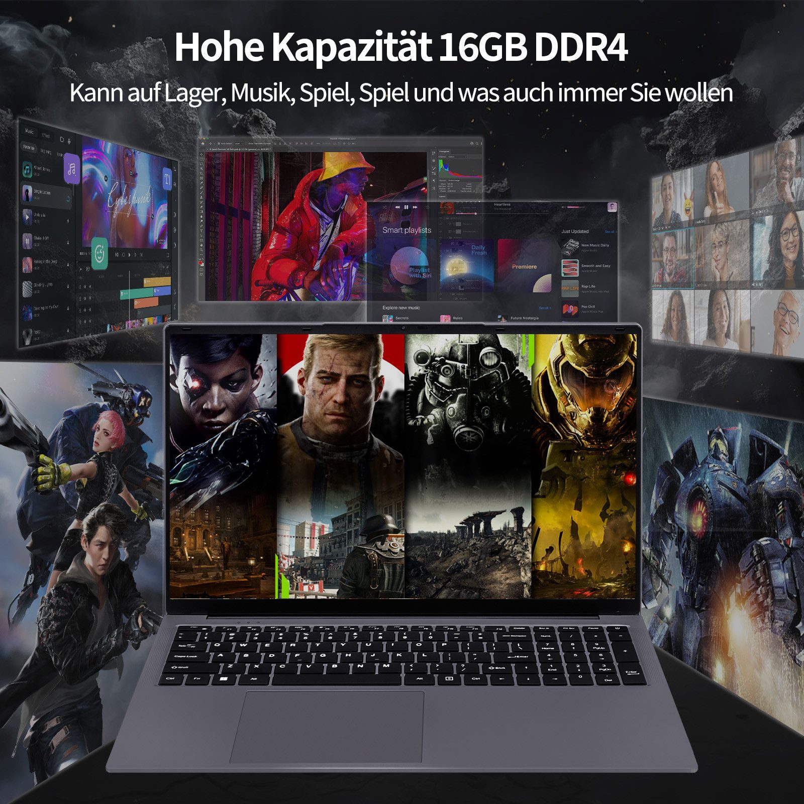 LONGEVINCE 17,3-Zoll-Laptop mit Full-HD-IPS-Display, Intel Celeron N150 Notebook (43,9 cm/17.3 Zoll, Intel Celeron N150, 16 GB, 512 GB SSD, 180° aufklappbares Scharnier, Beleuchtete Tastatur mit Nummernblock)