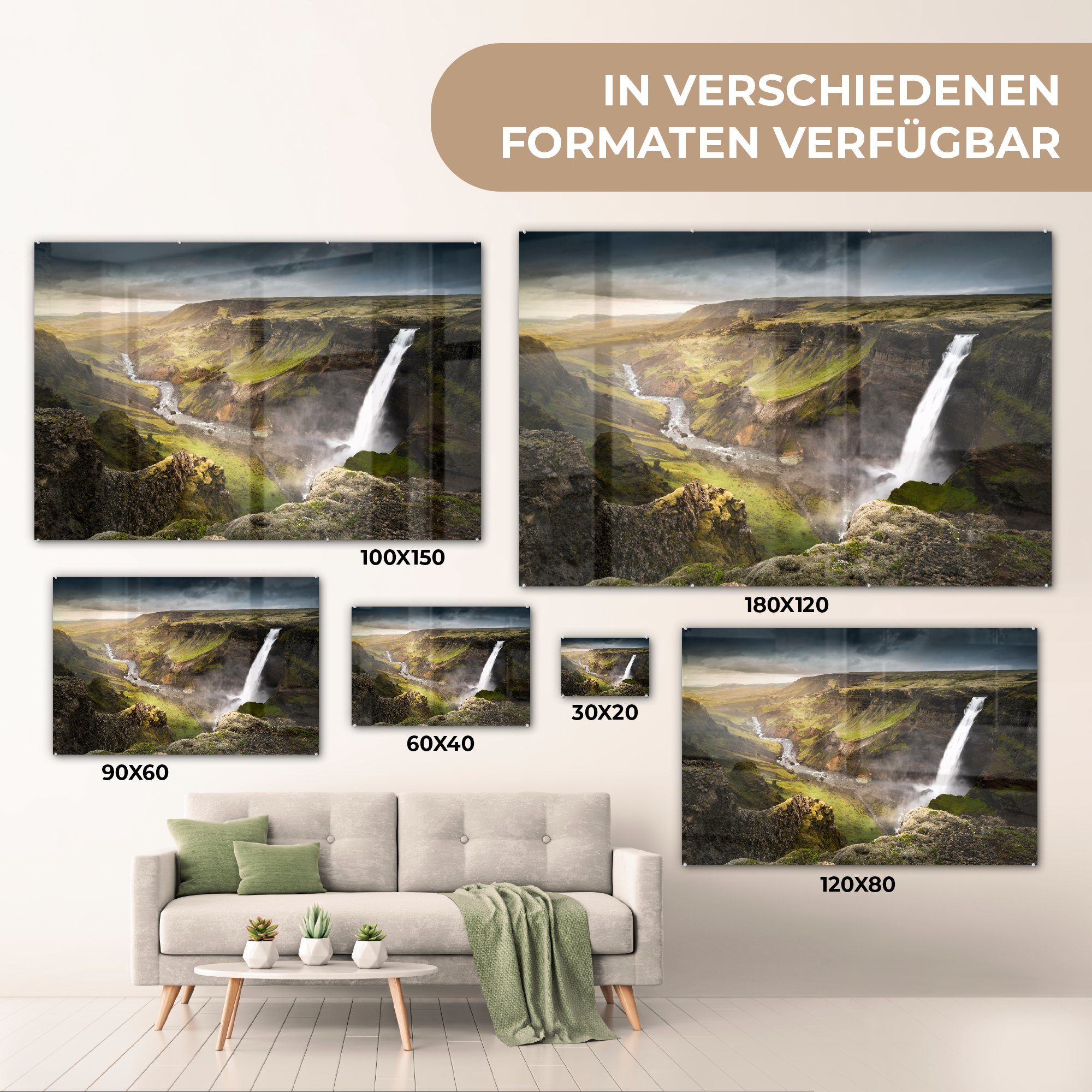 MuchoWow Acrylglasbild Wasserfall - St), Acrylglasbilder Wohnzimmer & (1 - Schlafzimmer Skandinavien Wolken