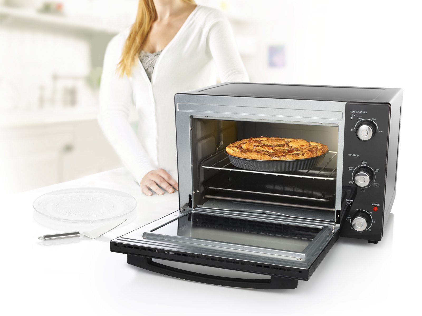 PRINCESS Minibackofen, Kleiner 32L Umluft Tisch-Backofen Mini-Ofen Drehspieß, Pizzabackofen