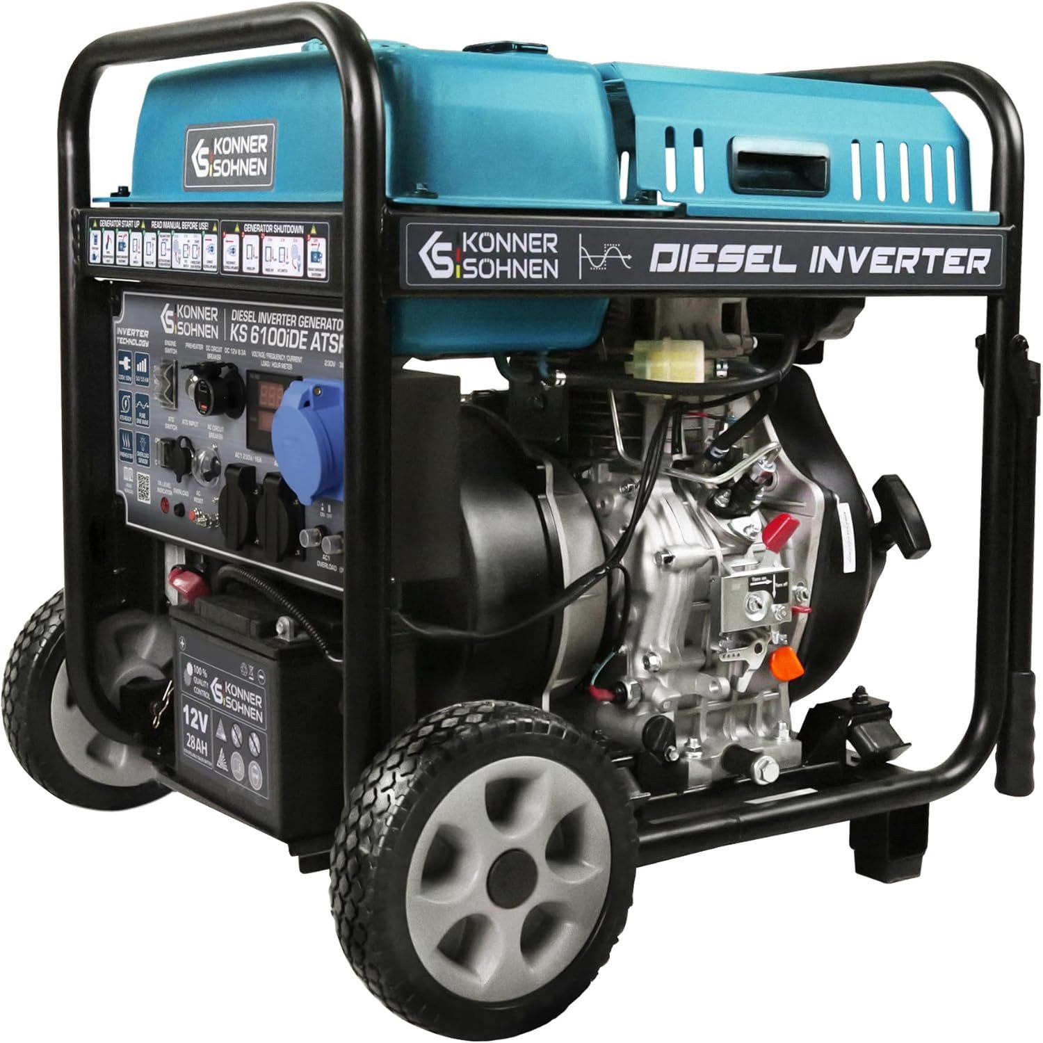 Könner & Söhnen Stromerzeuger KS 6100iDЕ ATSR, 5,50 in kW, (Diesel-Inverter-Stromerzeuger, 1-tlg., mit reiner Sinuswelle, Vorheizfunktion und ATSR-Anschluss), Reine Sinuswelle (230V), bis zu 3000 Betriebsstunden & 18 l Dieseltank