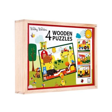 suebidou Puzzle Holzpuzzle-Set 4 Puzzlespiele mit je 36 Teilen für Kinder, 36 Puzzleteile