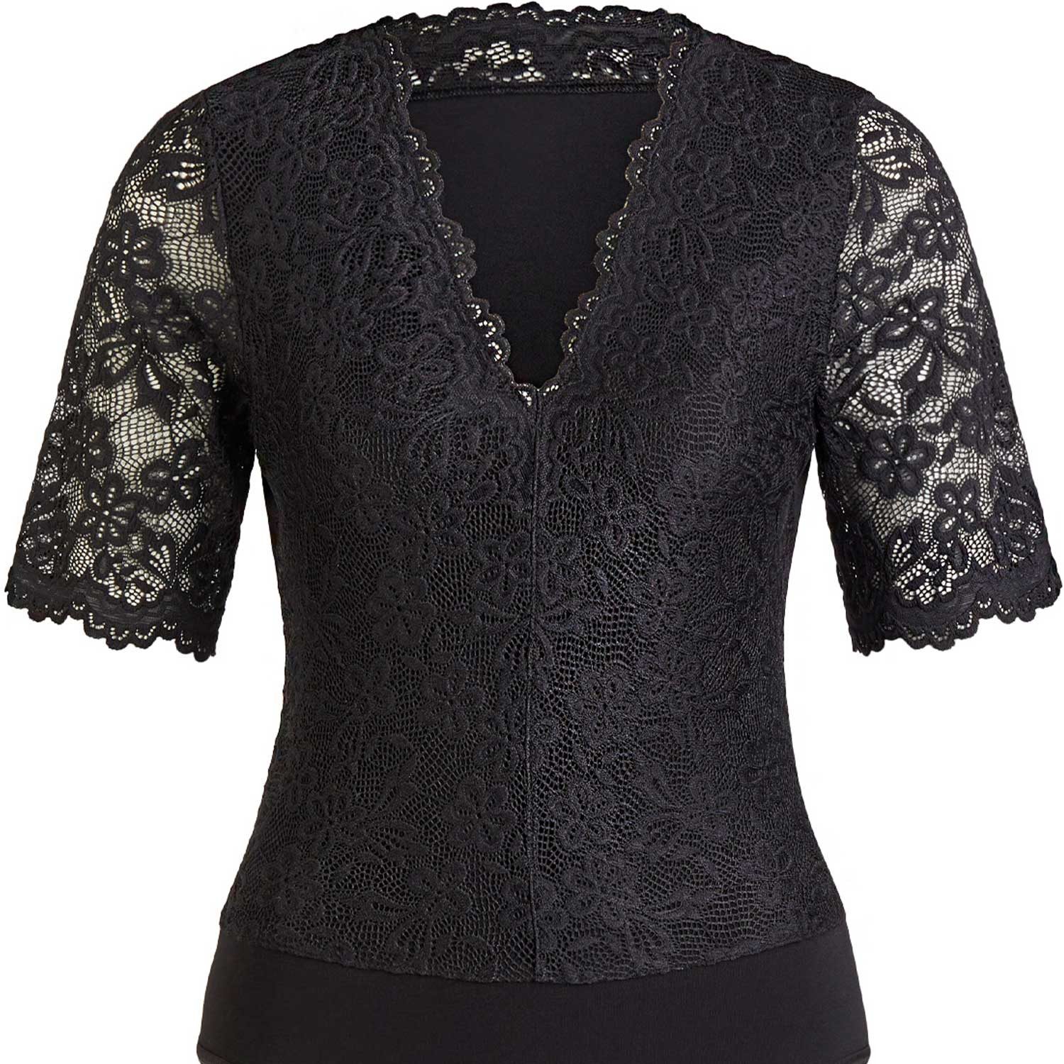 Nina Von C. Body Halbarm 'Hanna' mit V-Ausschnitt, Schwarz