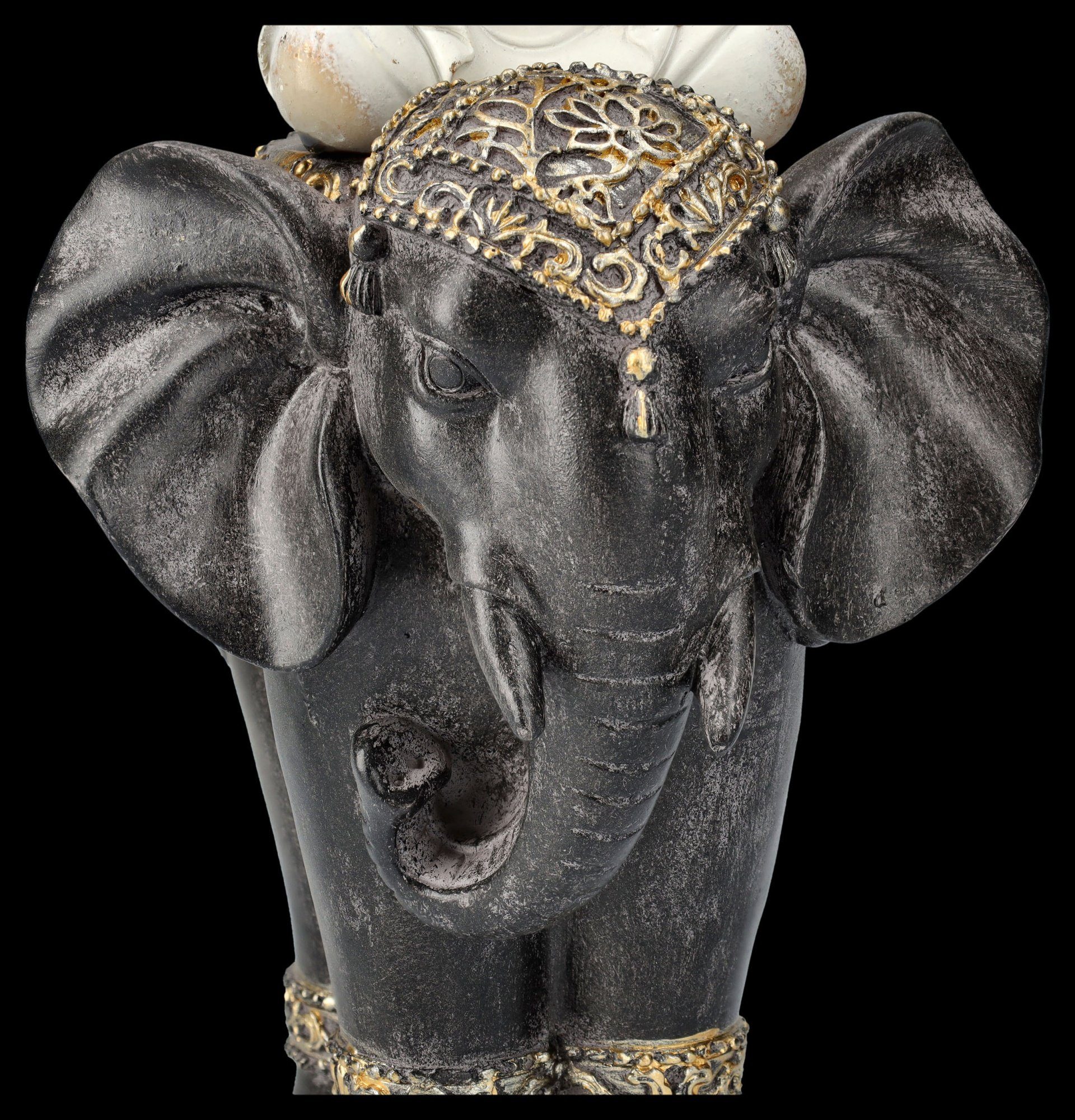 Figuren Shop GmbH Figur Tierfigur reitend Dekofigur Buddha auf - Mythologie Elefant Dekofigur Deko
