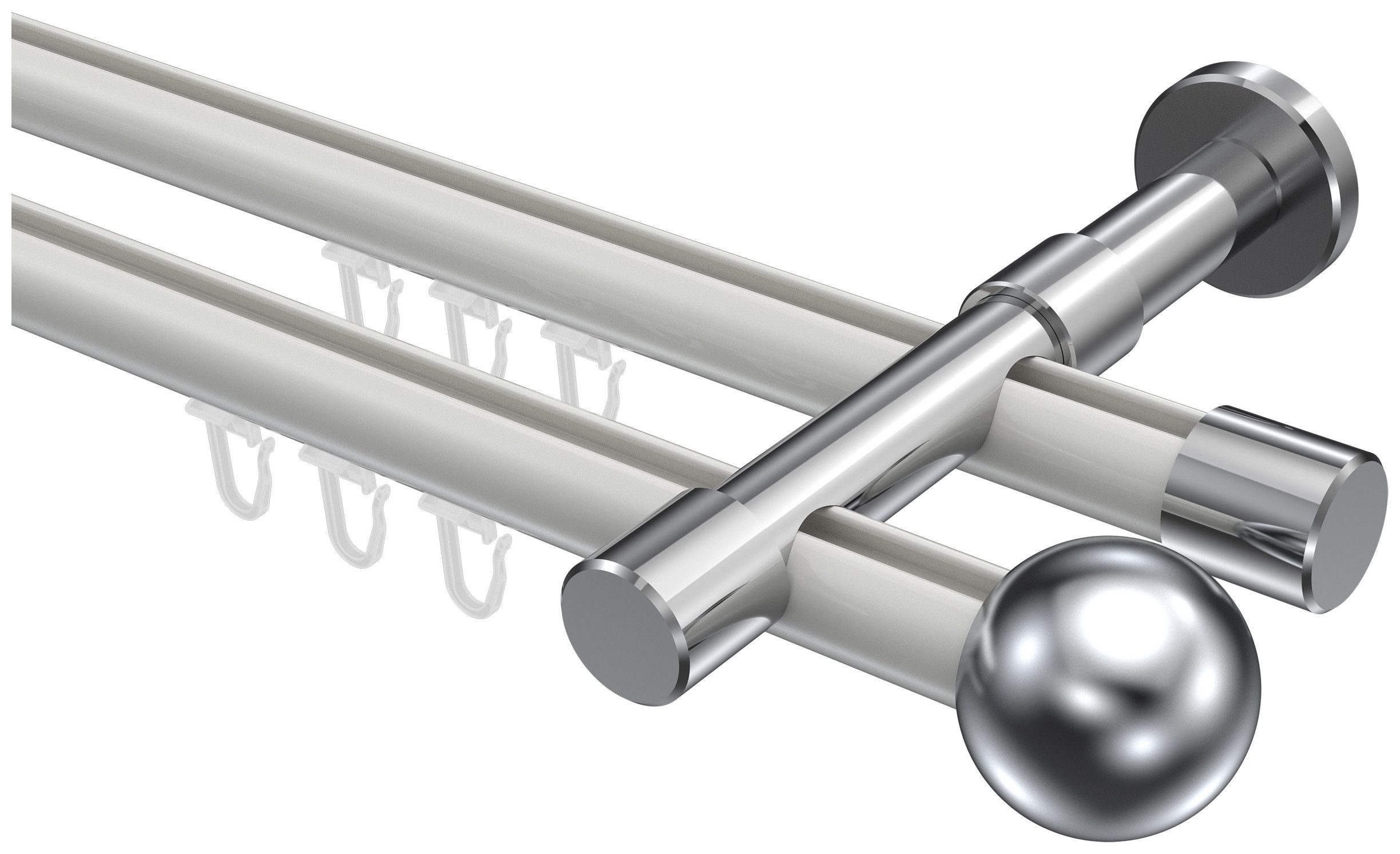 INTERDECO Innenlaufschiene Prestige Luino, Ø 20 mm, 2-läufig, Fixmaß, kürzbar, Wandmontage, Aluminium, Weiß / Chrom / Bicolor