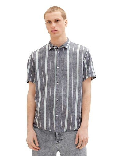 TOM TAILOR Denim Streifenhemd mit kurzen Ärmeln grau-weiß | Hemden