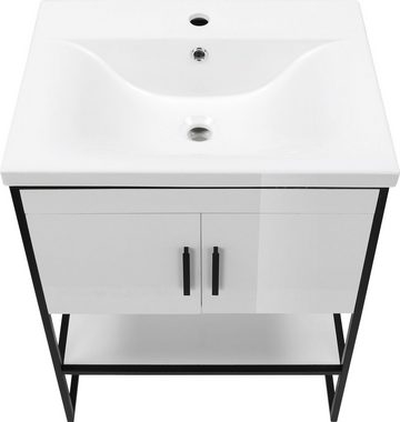 welltime Waschtisch Pisa Badschrank mit Waschbecken, Waschplatz mit 2 Türen im Loft Style Breite 60 cm