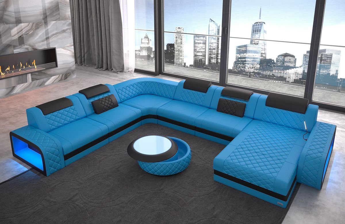 Sofa Dreams Wohnlandschaft Ledercouch Sofa Leder Berlin XXL U Form Ledersofa, Couch, mit LED, wahlweise mit Bettfunktion als Schlafsofa, Designersofa