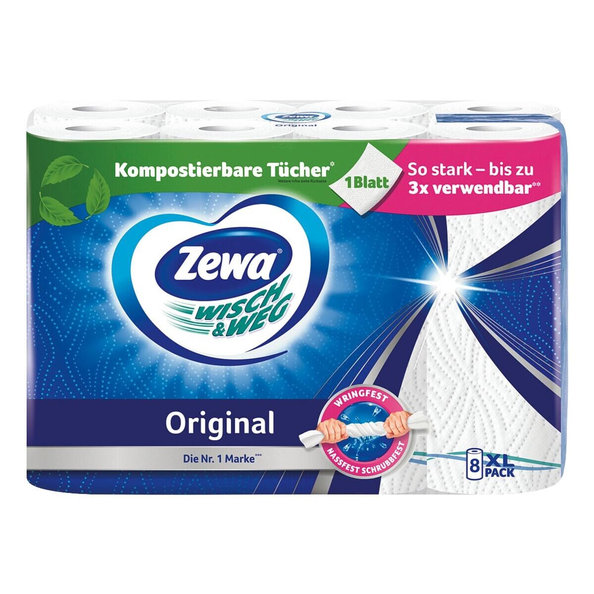 ZEWA Papierküchenrolle Wisch&Weg Original (8-St), 2-lagig, weiß, 45 Blatt/Rolle