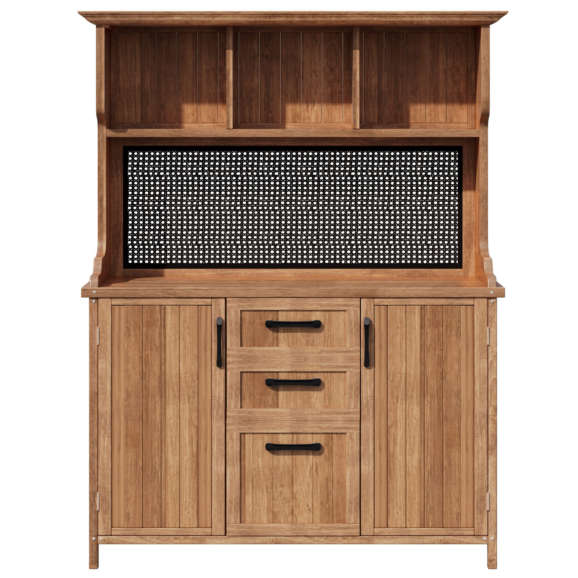 Flieks Buffet Garten Werkzeugschrank aus massivem Tannenholz mit Metall-Lochwand (Küchenbuffet für Terrasse, Balkon, Outdoor, 1-St., B133,6/T50/H185 cm) Werkstatt-Set Hochschrank mit Schubladen und verstellbar Einlegeböden