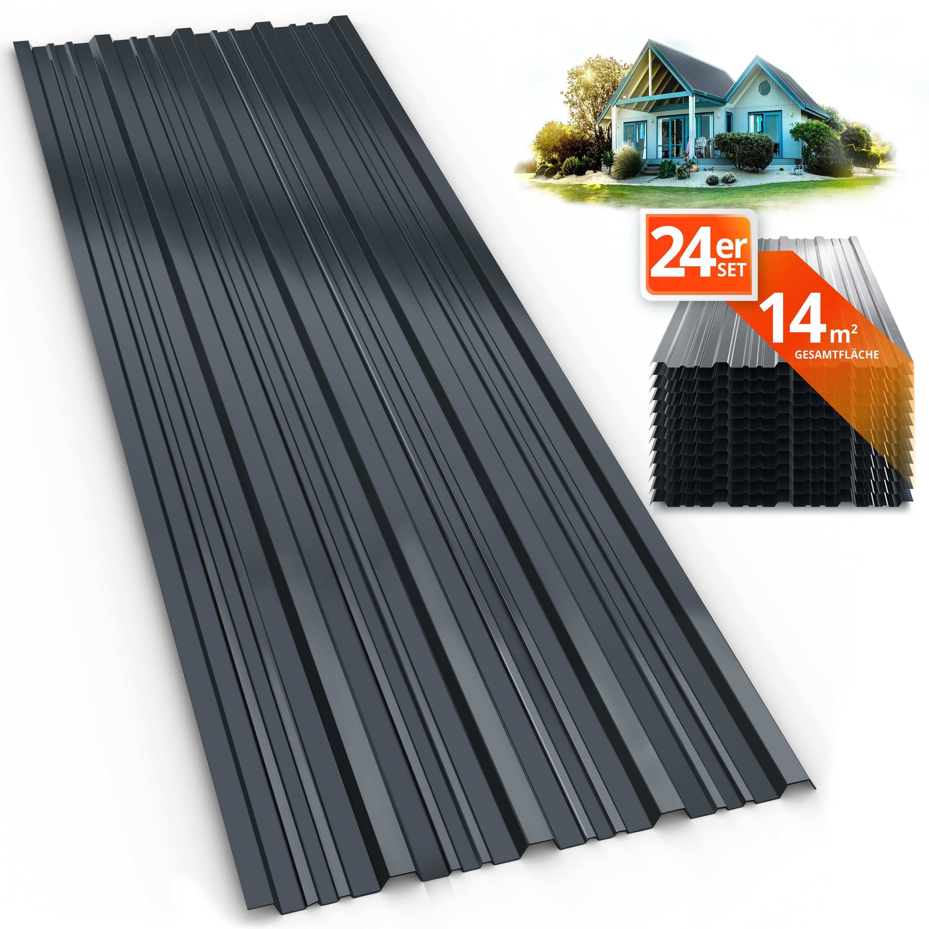 Gardebruk Gerätehaus, BxT: 46x129 cm, 24x Trapezblech 129x46cm = 14m² Verzinkt Rostresistent Wetterfest