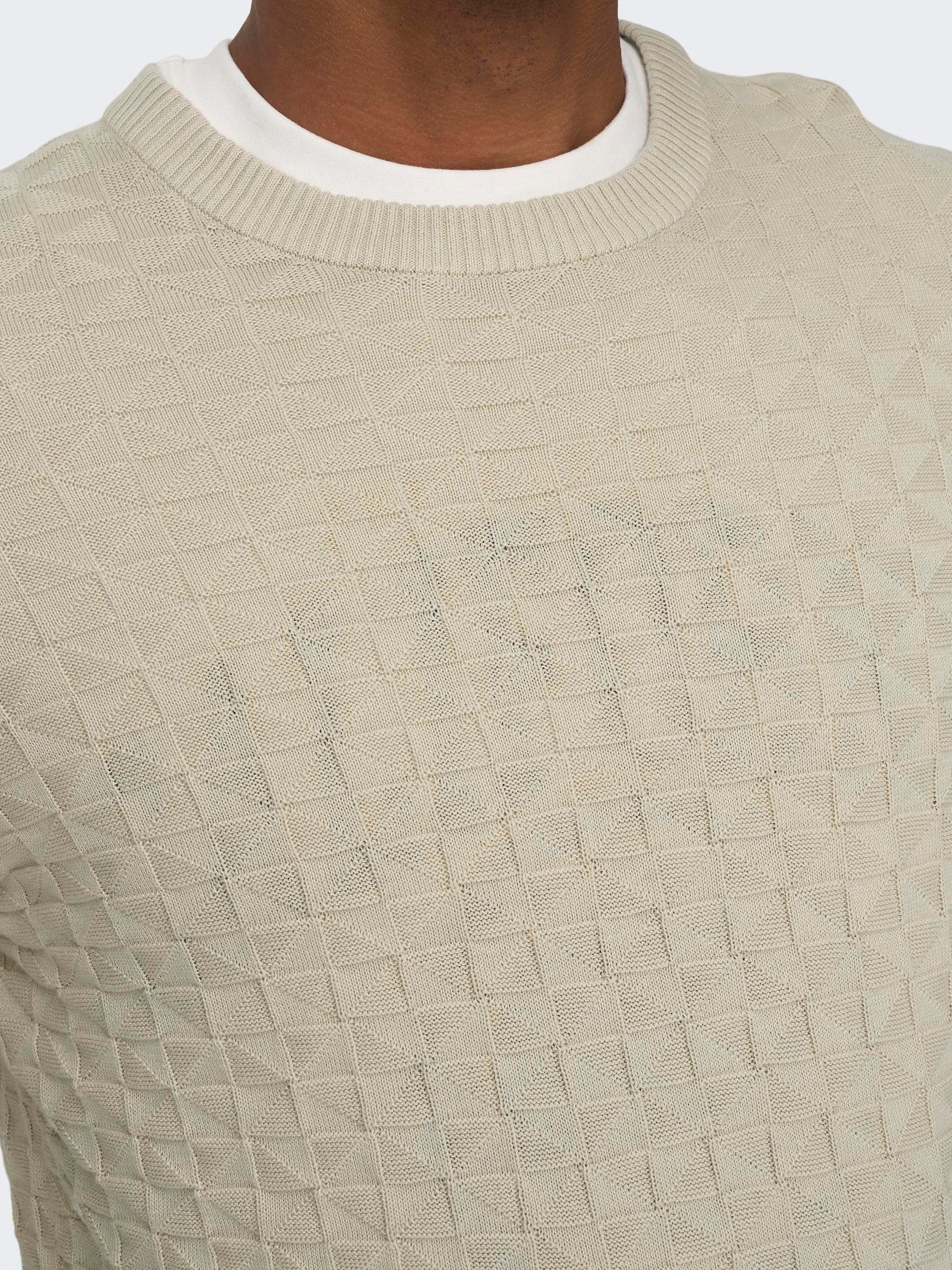 Muster Beige-2 SONS ONSKALLE Geripptes Karo Design Pullover Strickpullover Strick ONLY in & 6742
