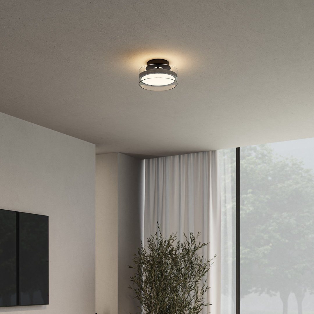Neona LED Deckenleuchte LUNARA Schwarz / Chrom, Dimmbar per Wandschlater in 3 Stufen, LED fest integriert, Warmweiß