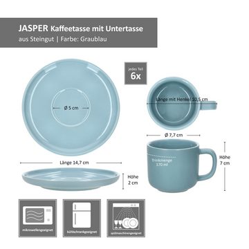 Ritzenhoff & Breker Tasse Ritzenhoff 6er Set Jasper Kaffeetassen Untertassen Graublau, Steingut