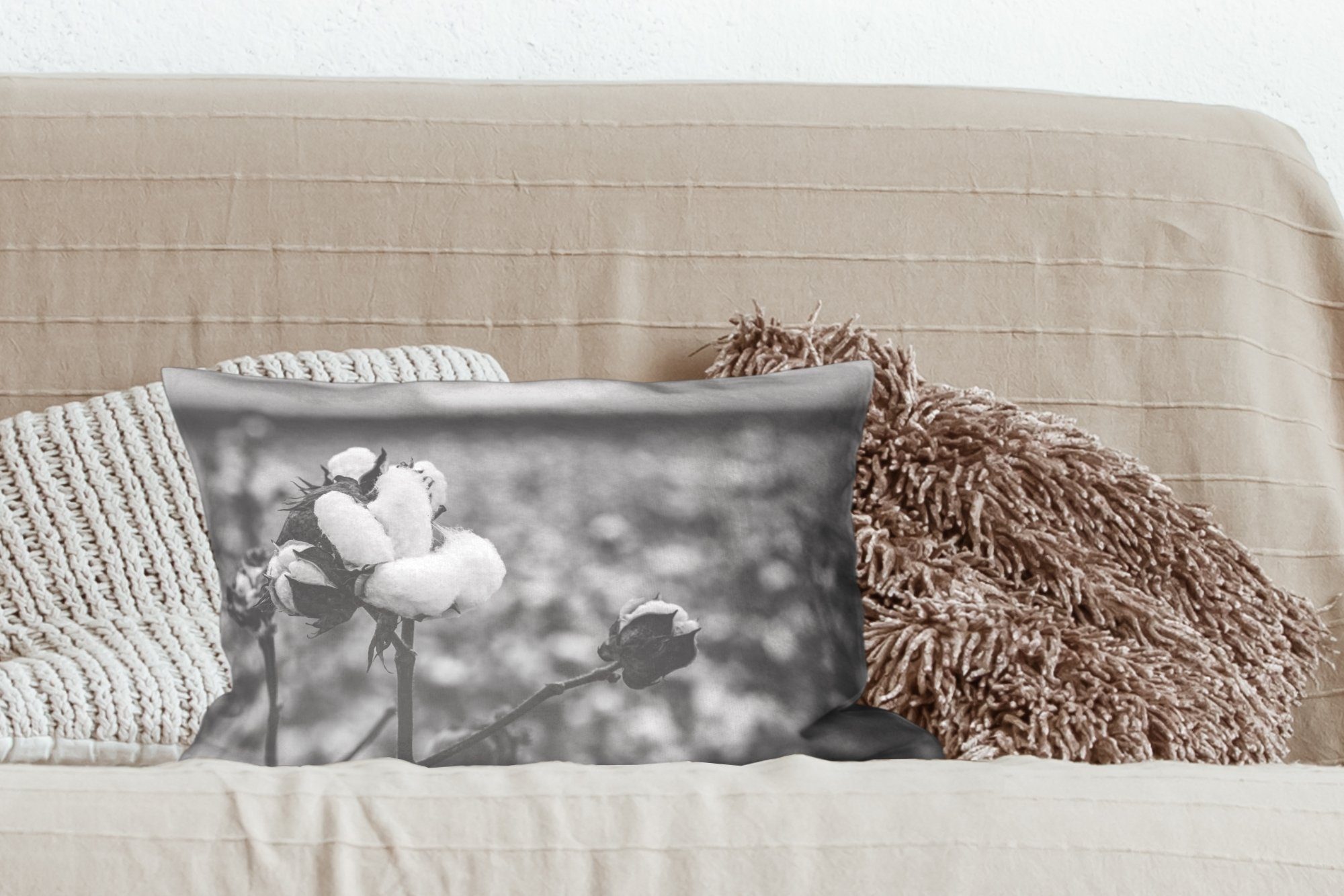 MuchoWow Dekokissen - Füllung, Weiß, Pflanzen - Wohzimmer Schlafzimmer - Dekoration, mit Baumwolle Schwarz Zierkissen, Dekokissen