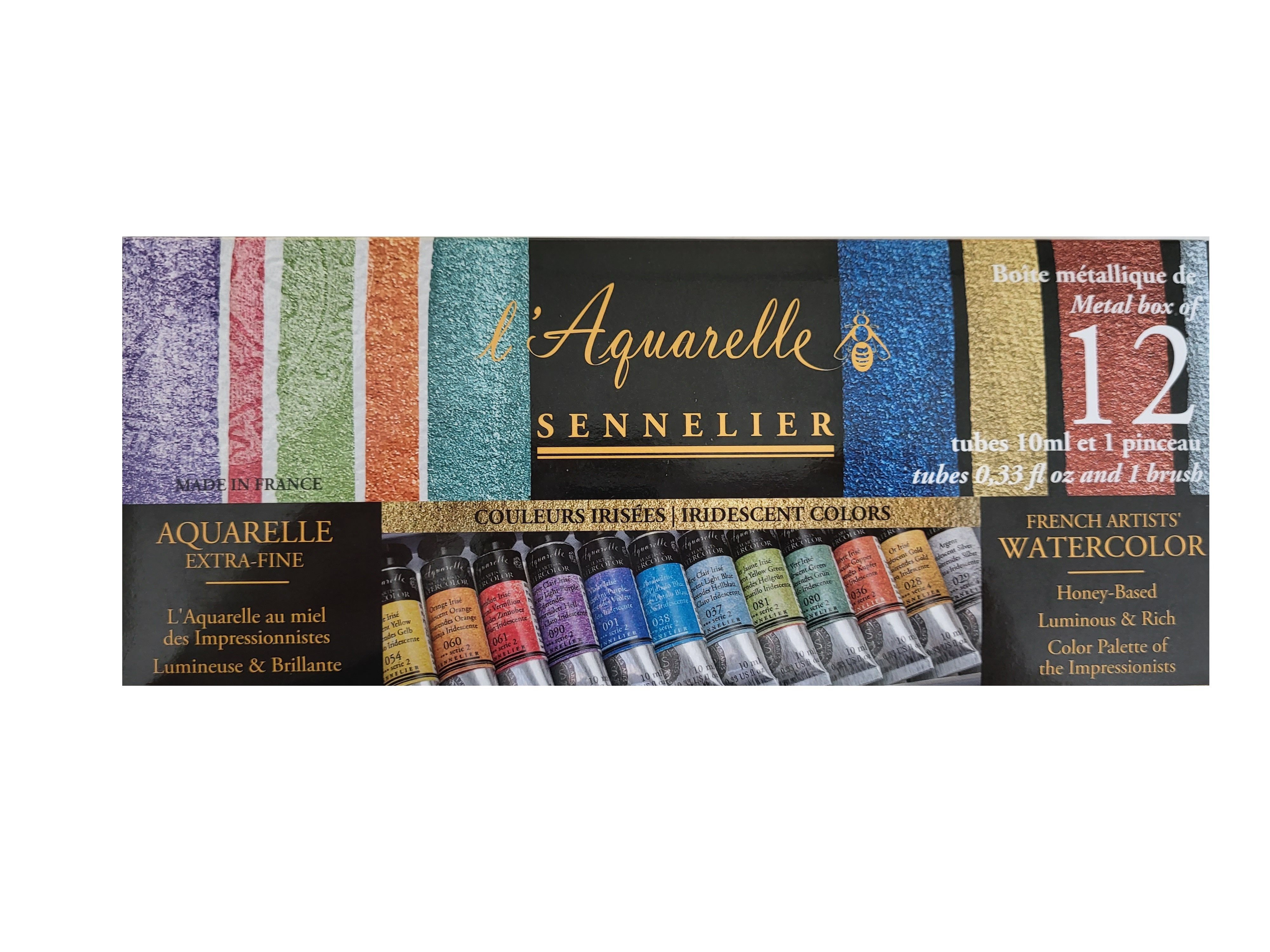 SENNELIER Kreativset l'Aquarelle Extra-Fine Aquarellfarben, 12 Tuben á 10ml + Pinsel, (Aquarellkasten, 13-tlg), im Metallkasten
