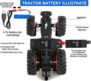 Esun RC-Traktor Ferngesteuerter Traktor Ferngesteuert, RC Traktor mit Anhänger (Set, Komplettset), Holzgreifer, 4 Holzstreifen, LKW spielzeug ab 3 4 5 6 jahre