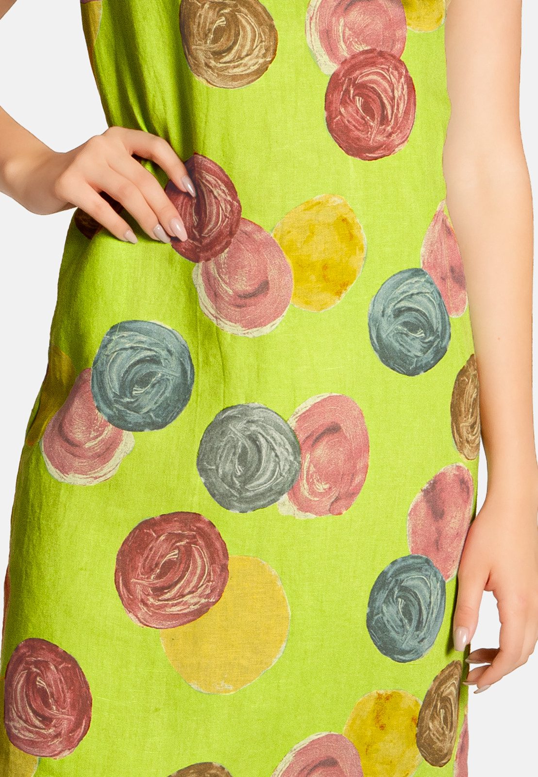 Caspar Sommerkleid SKL033 leichtes knielanges Damen Sommer Leinenkleid mit Punkte Print Luftig leicht, figurumspielende Form, mit seitlichem Jersey-Einsatz