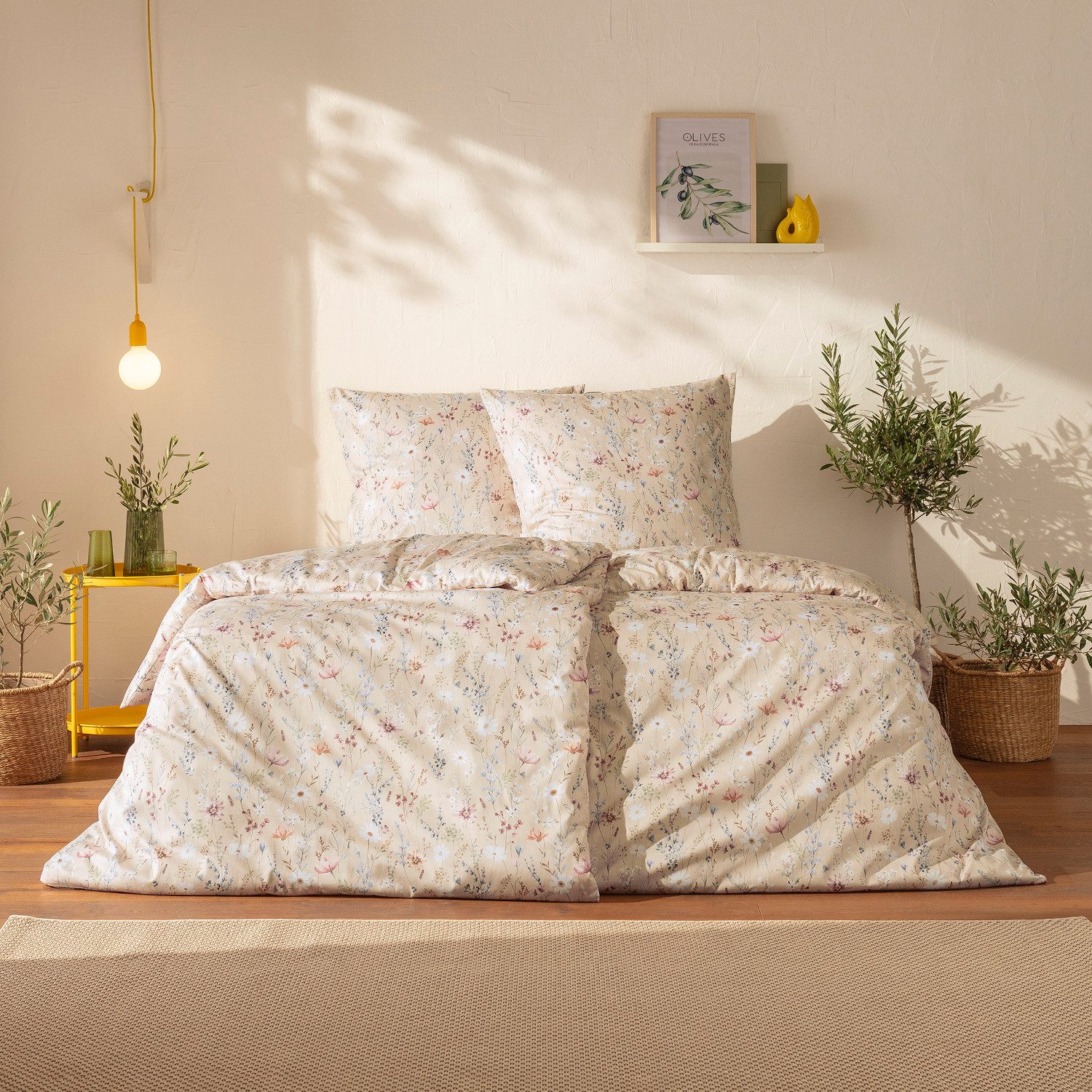Estella Bettwäsche Estella Mako Satin Bettwäsche Celeste 7961-365 sahara floral 135x200, Mako Satin, 2 teilig, Feinster Premium Mako Satin