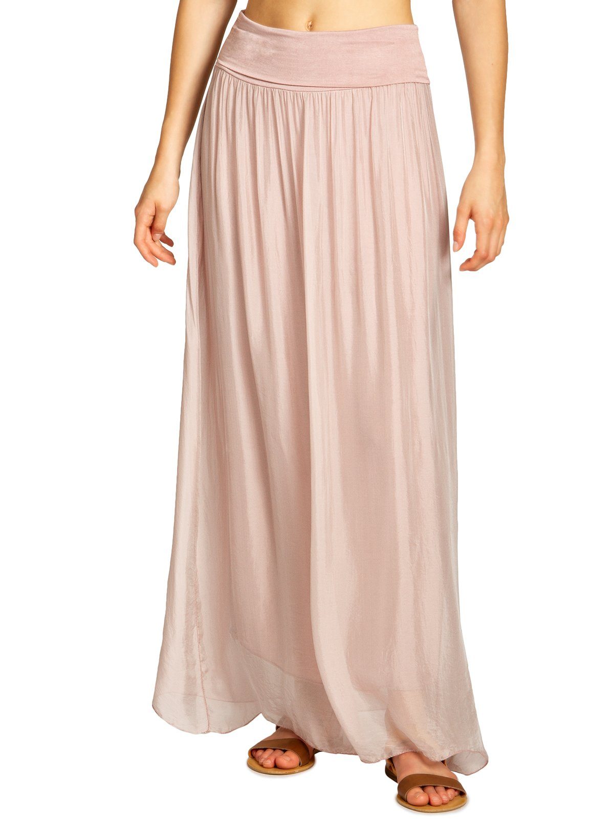 Caspar Faltenrock RO025 eleganter leichter Damen Sommer Rock mit Seidenanteil mit figurfreundlichem Stretch Bund - Made in Italy