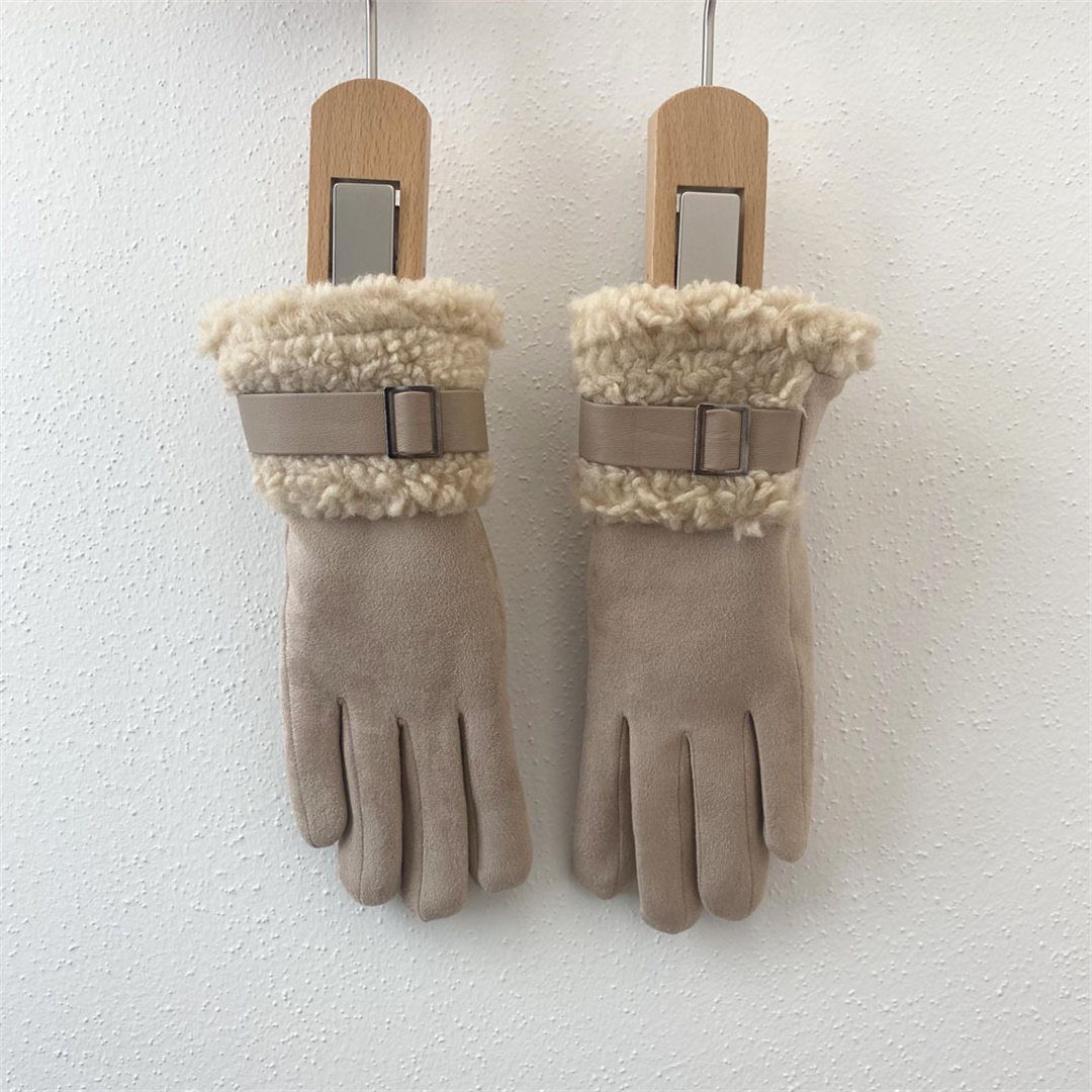 L.Ru UG Fahrradhandschuhe Fingerhandschuhe aus Wildlederimitat mit verdickten Lederschnallen Warme Winter-Fahrradhandschuhe für Damen