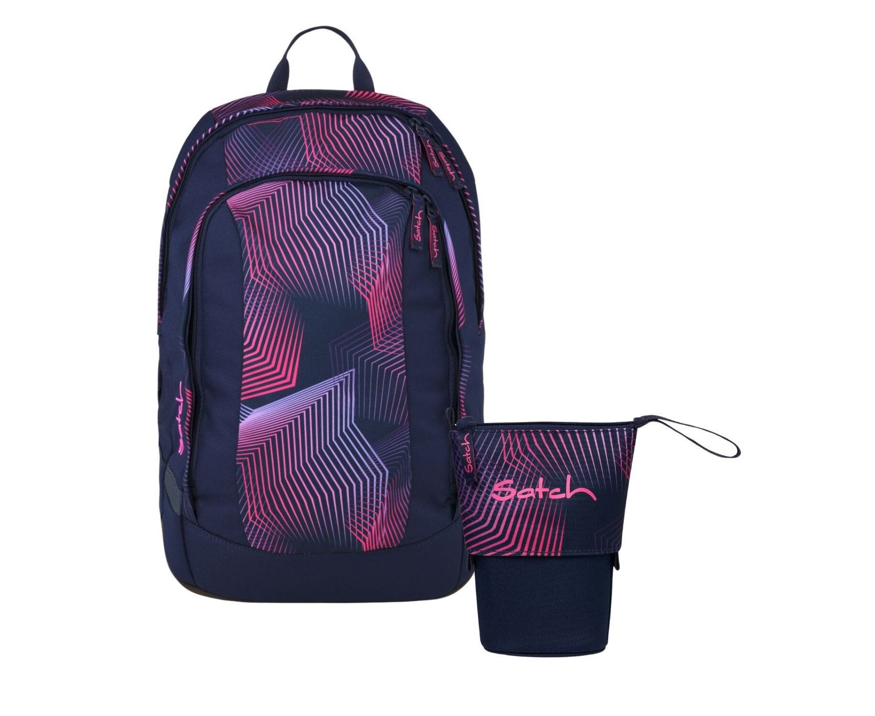 Satch Schulranzen Schulrucksack-Set AIR Seismic Pink 2-teilig (2-teilig), Schulranzen, ergonomisch, Laptop-Fach, Your-Size-System