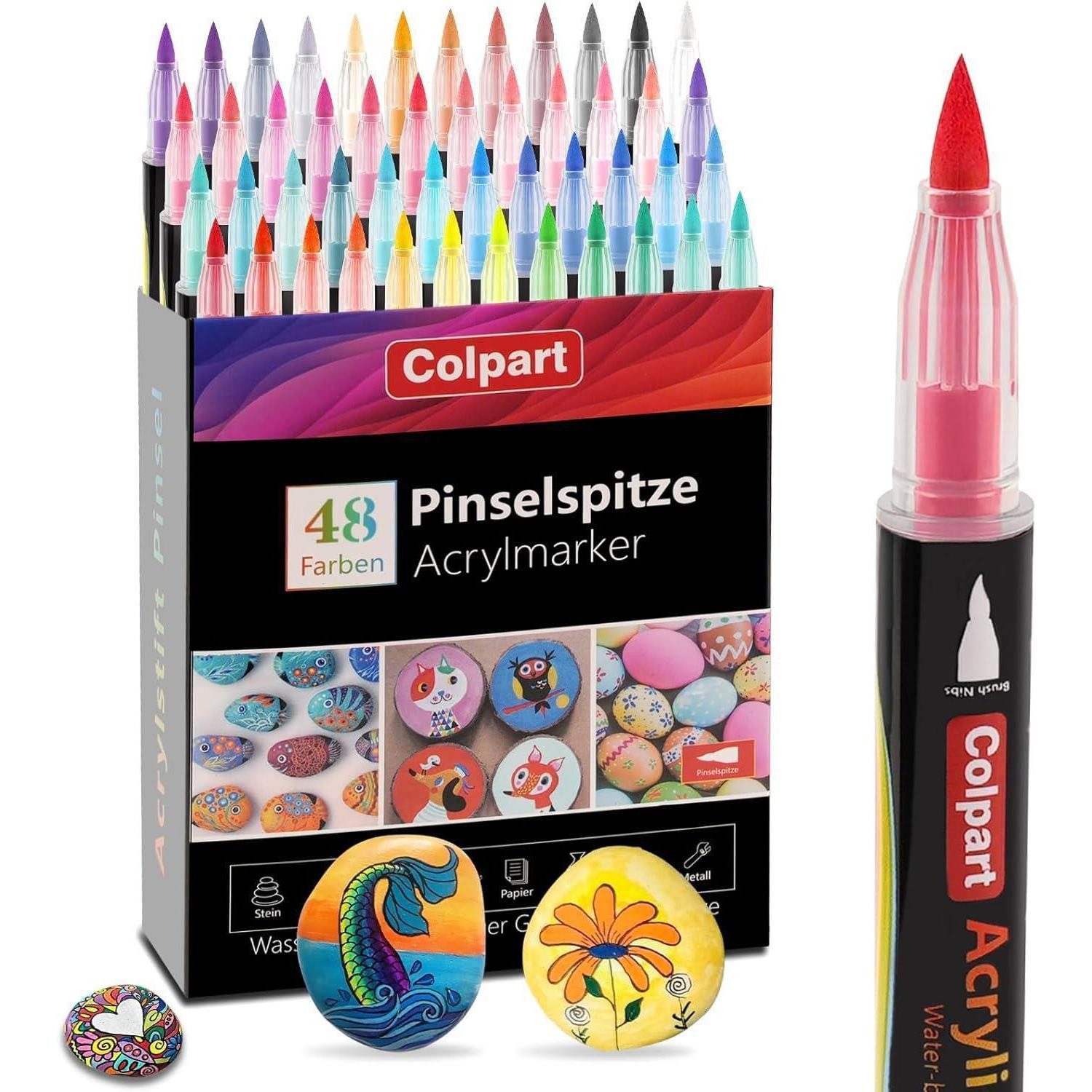 colpart Pinselstift Acrylfarbe Stifte Set 48 Farben wasserfest für