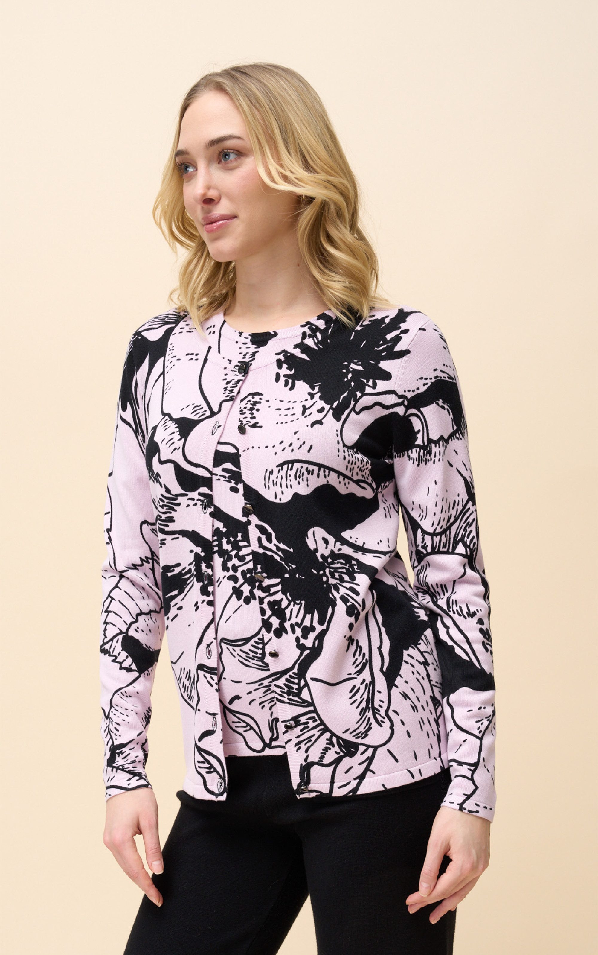 Passioni 2-in-1-Strickjacke Twinset mit abstrakten Blumendruck