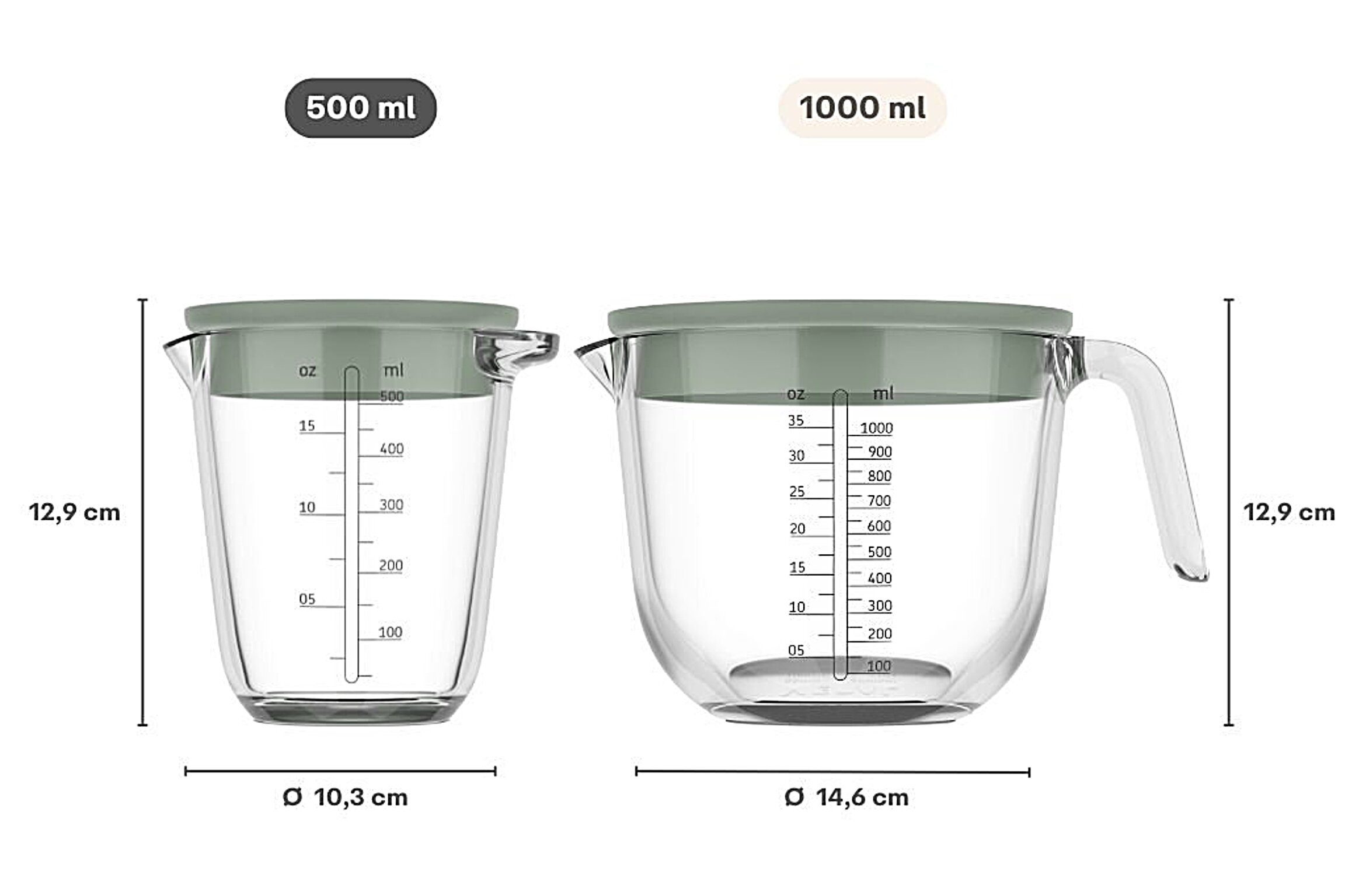 Mepal Messbecher Mepal Messbecher Chef Glas 500 ml mit Deckel - nordic sage