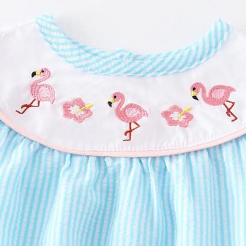 suebidou Kurzarmbody Baby Kurzarmbody Musselin Sommer Kurzoverall blau getsreift Flamingo kreativ