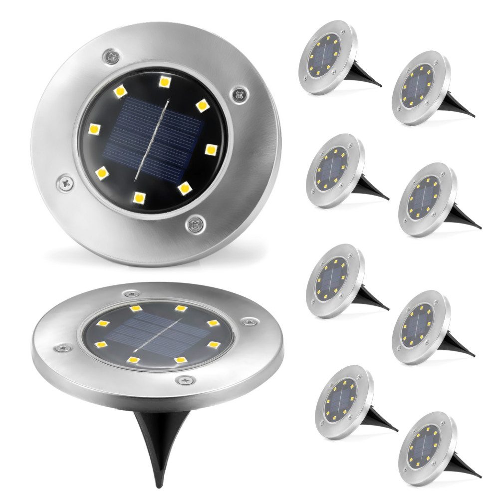 LETGOSPT LED Gartenstrahler 8 Stück Solarleuchte LED-Außenleuchte, Solarleuchten für Garten Außen, LED fest integriert, Kaltweiß, Warmweiß, 8 LEDs Solar Bodenleuchte,Außen Solarleuchte,für Garten Rasen Hof