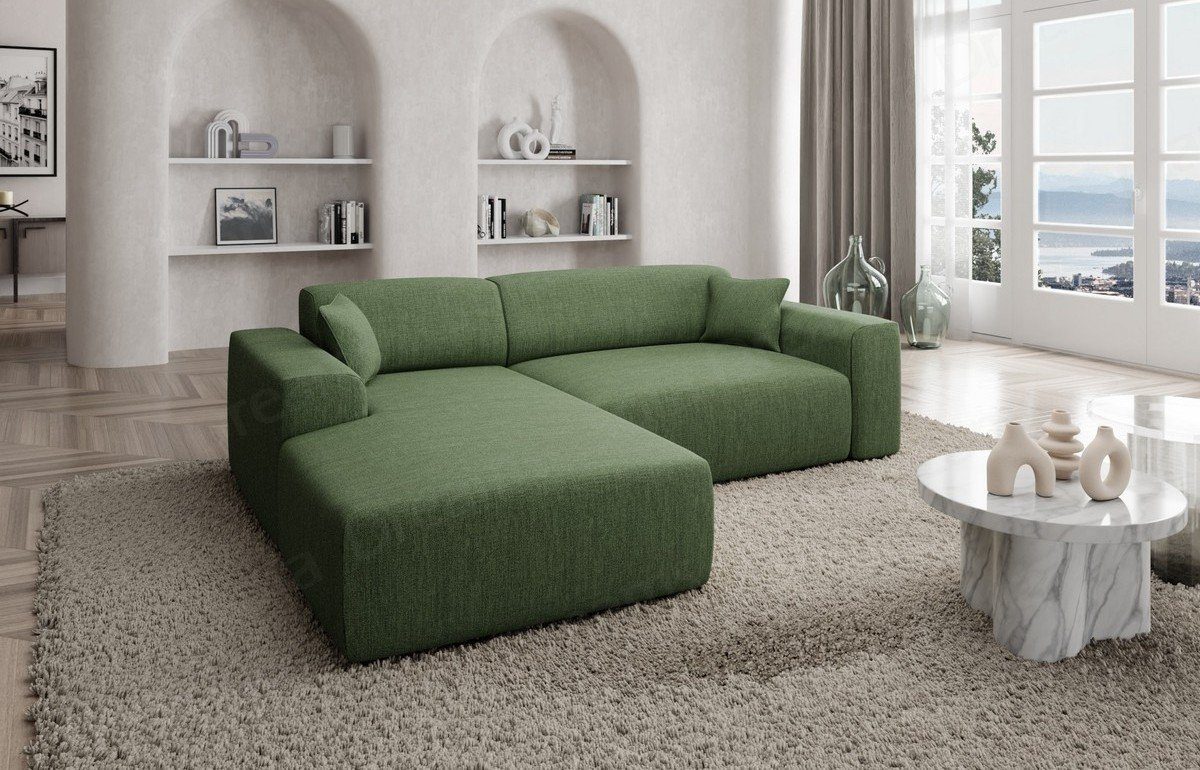 Sofa Dreams Ecksofa Designer Stoffsofa Mallorca L Form kurz Modern Stoff Sofa, Strukturstoff, Loungesofa grün39