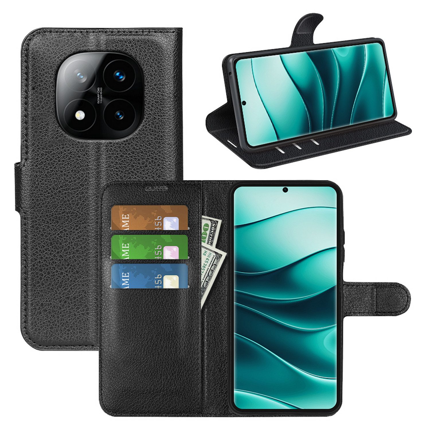 Wigento Smartphone-Hülle Für Xiaomi Redmi Note 14 Pro Plus 5G Kunstleder Wallet Tasche Hülle, Kunstleder Book Wallet Hülle mit Magnetverschluss